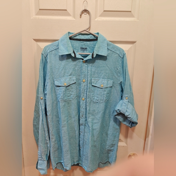 Limon Blue Button-Up Linen Shirt - Picture 1 of 5
